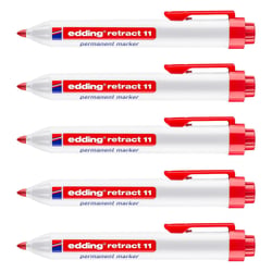 Lot de 5 marqueurs permanents rétractables - EDDING - Pointe moyenne 1,5-3 mm - Rouge