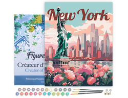 Peinture par Numéro Figured'Art avec Cadre - Affiche de voyage New York en fleurs - Kit de Loisir Créatif DIY Numéro d'Art Complet - 40x50cm toile tendue sur châssis