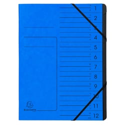 Trieur agrafé avec élastiques intérieur noir 12 compartiments - A4 - Bleu - x 10 - Exacompta