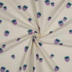 Tissu Popeline de Coton Capucine Mûres Acidulées sur fond Ecru