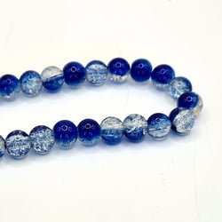 Fil de 97 perles ronde en verre craquelé fabrication bijoux 8 mm CRISTAL BLEU FONCE
