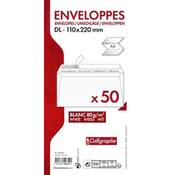 Enveloppes - Blanche - DL - 110x220mm - Auto-adhésives - Paquet de 50 - Clairefontaine