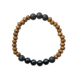 Bracelet Bois, Tourmaline et Pierre de lave Perles rondes 8 mm - Omsaé