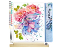 Peinture par Numéro Figured'Art - Fleurs et Poisson entrelacés - Kit de Loisir Créatif DIY Numéro d'Art Complet - 40x50cm toile roulée + châssis en bois à monter