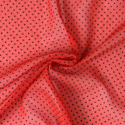 Tissu Mousseline  texturé Mini pois sur fond Rouge