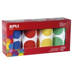 Apli Agipa - Gommettes 4 rouleaux Rond Ø 45 mm jaune bleu rouge vert x 1128