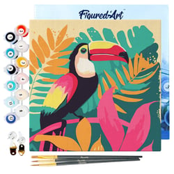 Mini Peinture par Numéro Figured'Art 20x20cm avec cadre Toucan Tropical - Petit Format