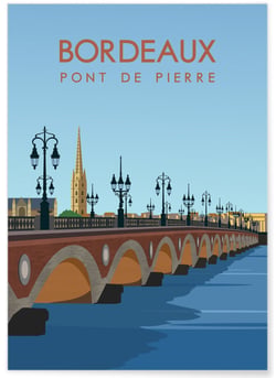 Affiche ville Bordeaux - Pont de pierre | A3 : 29,7x42cm