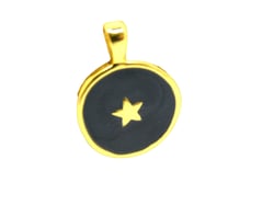 2 Pendentifs ronds 25*18mm - étoile - doré et émail noir nacré