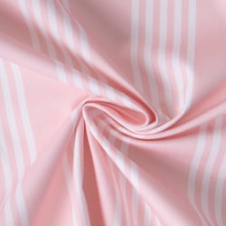 Tissu Toile de Coton d'ameublement Rayé blanc sur fond Rose clair