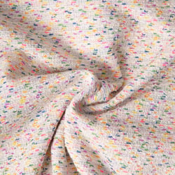Tissu Jacquard Polycoton lurex Chanelli bleu marine sur fond Ecru