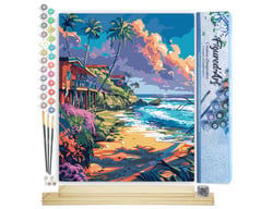 Peinture par Numéro Figured'Art - Maisons en bord de plage - Kit de Loisir Créatif DIY Numéro d'Art Complet - 40x50cm toile roulée + châssis en bois à monter