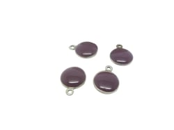 4 breloques rondes 10mm émaillées violet - base en acier inoxydable