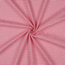 Tissu Voile de Coton vichy coeurs Roses sur fond Blanc