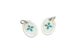 1 Pendentif ovale Fleur 12*9mm argent et émail blanc et turquoise