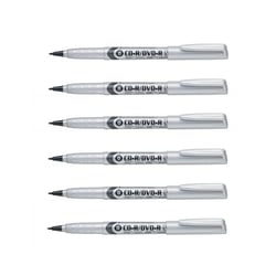 Lot de 6 marqueurs permanents CD/DVD PENTEL pointe ogive 0,9 mm - Noir