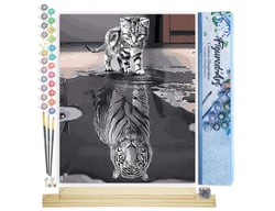 Peinture par Numéro Figured'Art - Chaton Reflet Tigre - Kit de Loisir Créatif DIY Numéro d'Art Complet - 40x50cm toile roulée + châssis en bois à monter