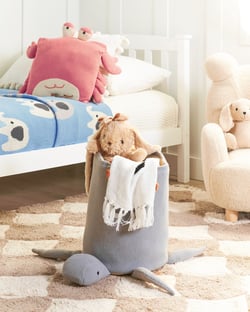 Panier de Rangement Gris en Coton Tortue Jouets Enfants Accessoires Chambre
