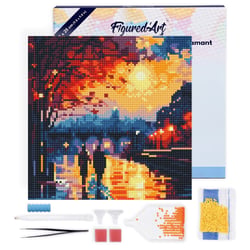 Mini Diamond Painting Broderie Diamant Figured’Art 25x25cm toile tendue sur châssis en bois - diamants ronds - Nuit Romantique