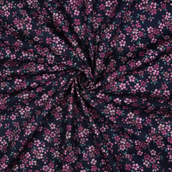 Tissu Popeline de Coton digital Shania floraison printanière sur fond Bleu marine