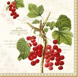 Lot de 4 serviettes en papier découpage collage 33 cm JARDIN HIVER FRUIT ROUGE