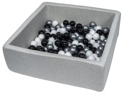 Piscine à balles pour enfant, 90x90 cm, Aire de jeu + 150 balles noir, blanc, argent - Velinda