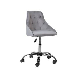 Chaise à Roulettes en Velours Gris sur Pied Chromé Réglable Dossier Capitonné Tendance et Design Rétro Glamour pour Coin Bureau Beliani