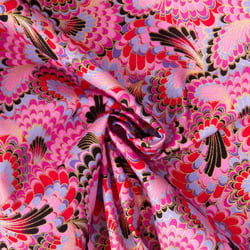 Tissu Coton imprimé Foil Arty Osaka éventails paon sur fond Rose