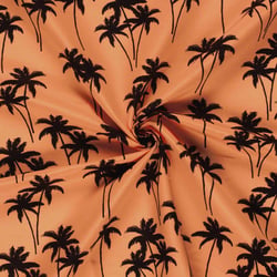 Tissu Short de bain déperlant recyclé Palmiers sur fond Corail