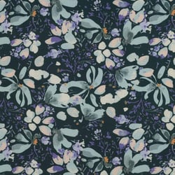 Tissu Viscose stretch Poppy imprimé fleuris Bleu pétrole