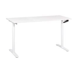 Bureau Réglable Manuellement Plateau et Structure Acier Blanc 160 x 72 cm Hauteur Ajustable Assis Debout Pieds Ronds Design Moderne