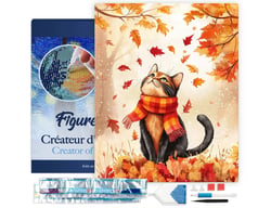 Diamond Painting Broderie Diamant Figured’Art 40x50cm toile tendue sur châssis en bois - diamants carrés - Chat joueur en Automne