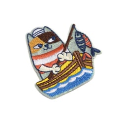 Ecusson thermocollant océan chat pecheur 5cm x 4,5cm