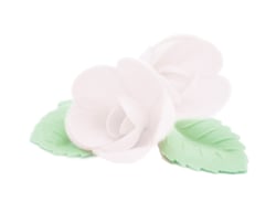 4 roses blanches+ 6 feuilles vertes azyme (blister)