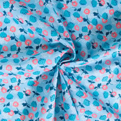 Tissu Coton imprimé Fleuris Jules sur fond Bleu