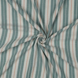 Tissu Double gaze de Coton Rayures Vert sauge sur fond Blanc cassé