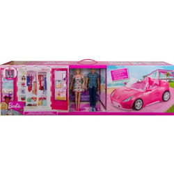 Coffret 4 en 1 : cabriolet + dressing + poupee barbie + ken - mattel - gvk05 - accessoire poupee