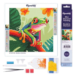 Mini Diamond Painting Broderie Diamant Figured’Art 25x25cm toile entière roulée avec diamants ronds - Rainette Tropicale aux Yeux Rouges