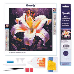 Mini Diamond Painting Broderie Diamant Figured’Art 25x25cm toile entière roulée avec diamants ronds - Épanouissement de Lys