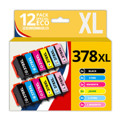 123CONSOMMABLES - 378XL - Pack de 12 Cartouches d'encre compatible avec Epson 378XL Multipack pour Epson Expression Photo XP8500 XP8505 XP8600 XP8605 XP8700 XP-15000 - 123CONSOMMABLES