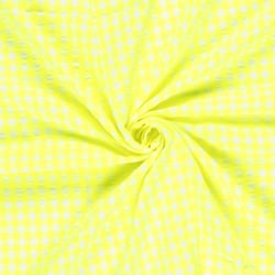 Tissu Seersucker Carreaux blanc sur fond Jaune fluo