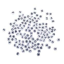 Perles plastiques à lettres, 9mm ø, blanc, rond, 40g