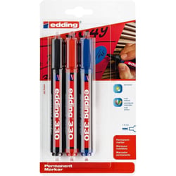 3 marqueurs - Bleu, noir, rouge - Indélébile - Permanent - Pointe biseautée 1-5mm - Edding 330