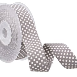 Bobine 15m Ruban pois polyester Gris et blanc