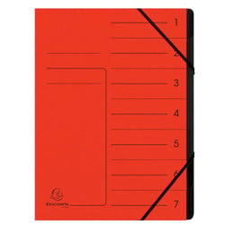 Trieur agrafé avec élastiques intérieur noir 7 compartiments - A4 - Rouge - x 10 - Exacompta