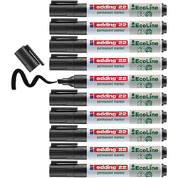 Lot de 10 marqueurs permanents EDDING 22 EcoLine pointe biseautée 1-5 mm - Noir