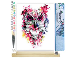 Peinture par Numéro Figured'Art - Chouette rose moderne - Kit de Loisir Créatif DIY Numéro d'Art Complet - 40x50cm toile roulée + châssis en bois à monter