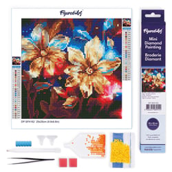 Mini Diamond Painting Broderie Diamant Figured’Art 25x25cm toile entière roulée avec diamants ronds - Fleurs Dorées Brillantes