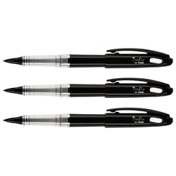 Lot de 3 Feutres plume Pentel Tradio - Encre noire - Pointe plastique - Corps vernis noir