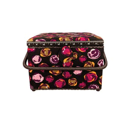 Boîte à couture 26x26x19cm bulles fuchsia fonds noir